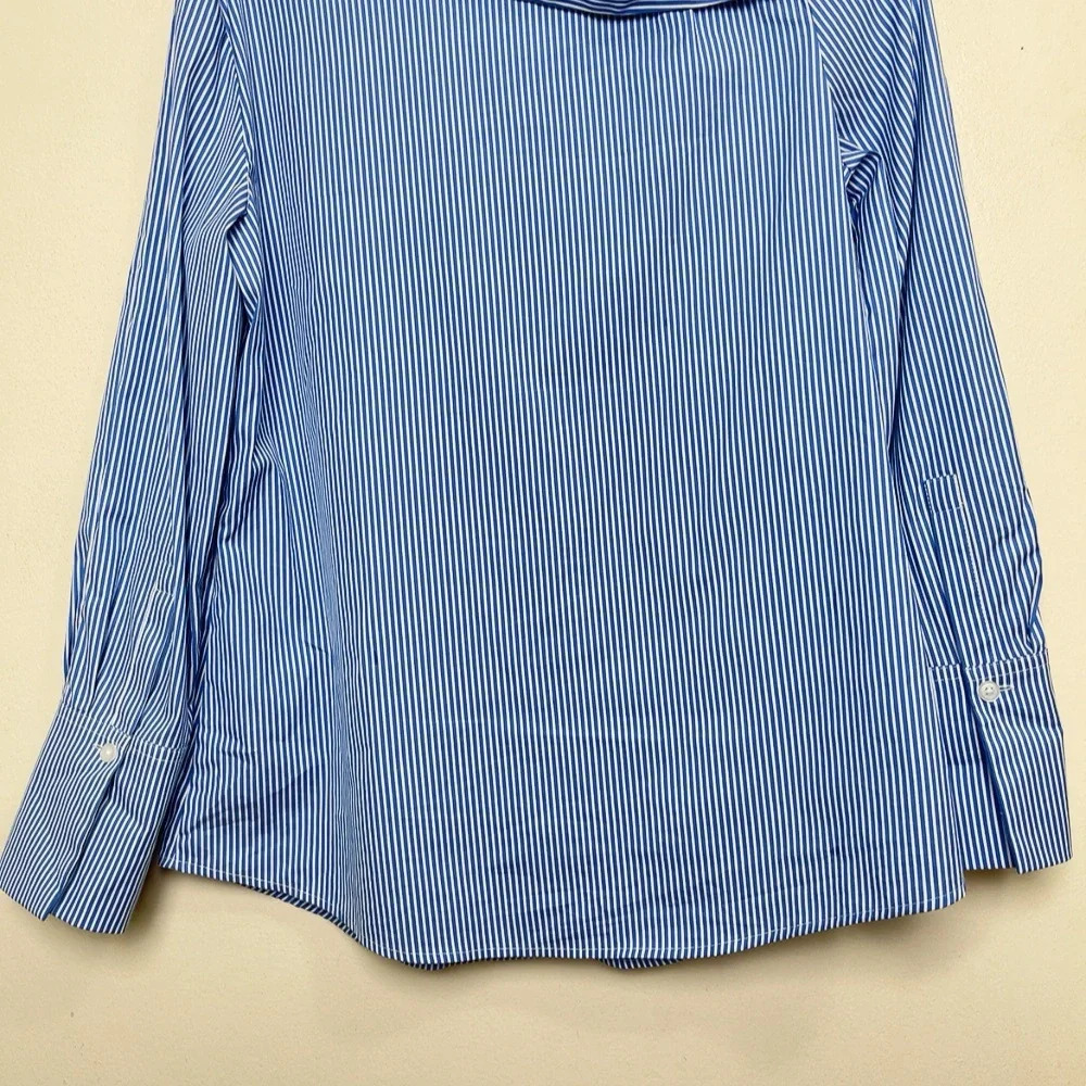 DKNY Womens Small Poplin Asymmetrical One Shoulder Button Shirt Stripes - Picture 11 of 12